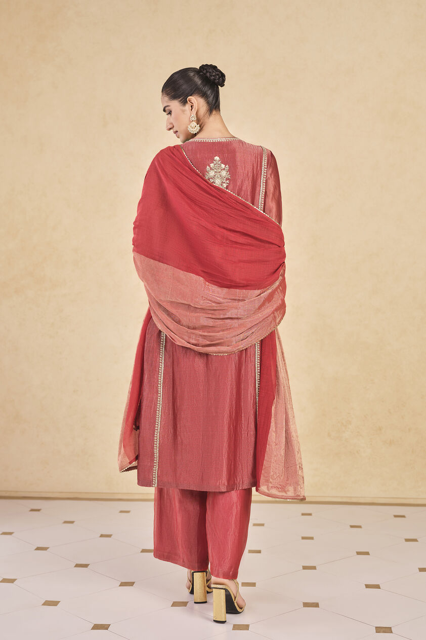 Avimukta Embroidered Zardozi Mul Suit Set - Red, Red, image 2